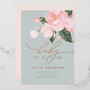 Invitation En Aluminium Chic Dusty Blue Blush Floral Baby en Fleur Shower