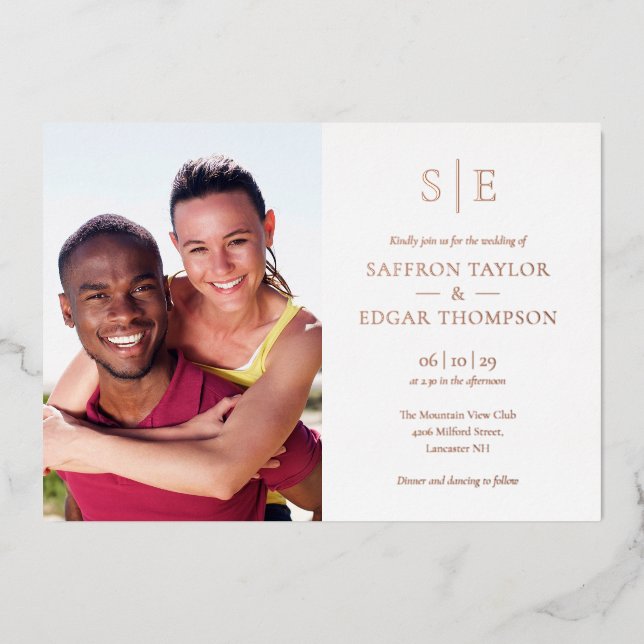 Invitation En Aluminium Chic Elegant Monogram 2 Mariage photo (Recto)