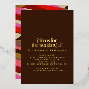 Invitation En Aluminium Chic Élégant Rouge Marron Géométrique Mariage Or
