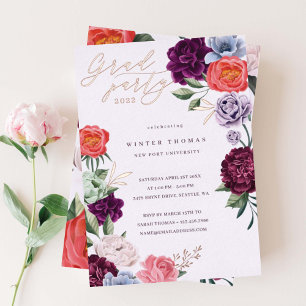 Invitation En Aluminium Chic Floral Peonies Rose Blossoms Graduation Party