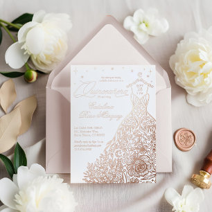 Invitation En Aluminium Chic Floral Quinceañera Gown Celestial Moon Stars
