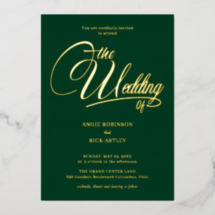 Invitation En Aluminium Chic Forest Green et Mariage d'or