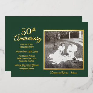 Invitation En Aluminium Chic Green Photo 50e Anniversaire Or