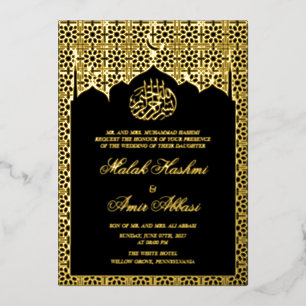 Invitation En Aluminium Chic Luxury Gold géométrique Noir Mariage musulman