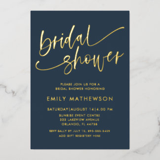 Invitation En Aluminium Chic Mariage Simple Script Bleu Foncé & Or Fête de