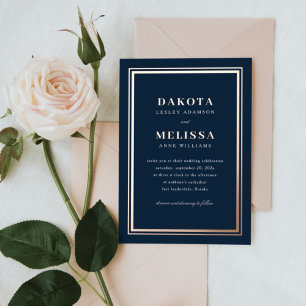 Invitation En Aluminium Chic Marine & Rose Gold Modern Elegant Mariage pho