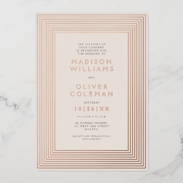 Invitation En Aluminium Chic moderne Mariage à cadre rayé RÉEL (Recto)