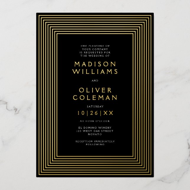 Invitation En Aluminium Chic moderne Mariage à cadre rayé RÉEL (Recto)