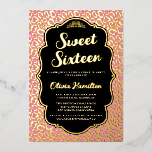 Invitation En Aluminium Chic Or et Imprimé Léopard Rose Sweet 16