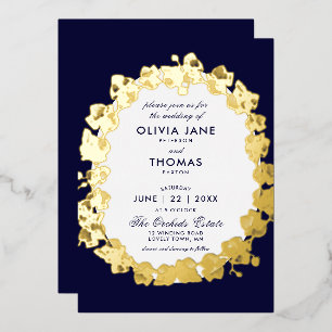 Invitation En Aluminium Chic orchidée Floral Wreath Script Marine Mariage 