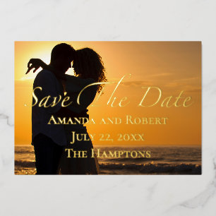Invitation En Aluminium Chic Photo Gold Foil Enregistrer la date Mariage é