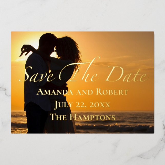Invitation En Aluminium Chic Photo Gold Foil Enregistrer la date Mariage é (Recto)
