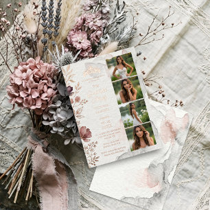 Invitation En Aluminium Chic Rose Gold 4 Photo Collage Quinceañera TMF26