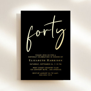 Invitation En Aluminium Chic Script 40e fête d'anniversaire