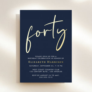 Invitation En Aluminium Chic Script 40e fête d'anniversaire