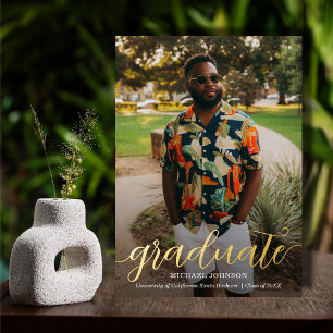 Invitation En Aluminium Chic Script Photo Graduation Gold