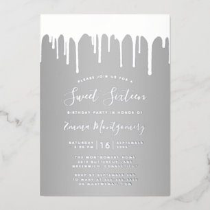 Invitation En Aluminium Chic Silver Drips Sweet 16 Anniversaire fête