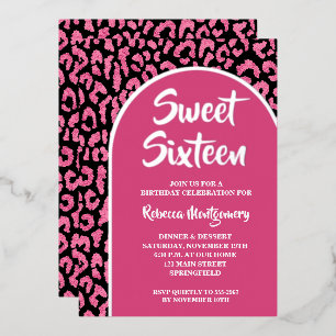 Invitation En Aluminium Chic Sweet 16 Imprimé Léopard Anniversaire Argent