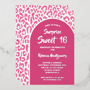 Invitation En Aluminium Chic Sweet 16 Imprimé Léopard Anniversaire Argent