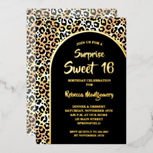 Invitation En Aluminium Chic Sweet 16 Imprimé Léopard Anniversaire Or