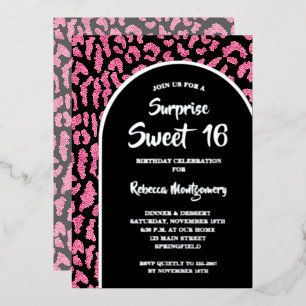 Invitation En Aluminium Chic Sweet 16 Imprimé Léopard Anniversaire Or