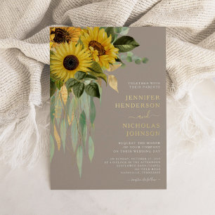 Invitation En Aluminium Chic Taupe Floral Mariage Gold