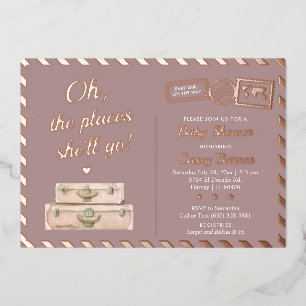 Invitation En Aluminium Chic Voyage Rose Gold Endroits Où Elle Ira Baby Sh
