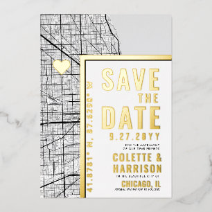 Invitation En Aluminium Chicago Love Locator   Mariage Économisez la Date