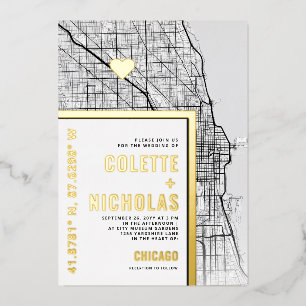 Invitation En Aluminium Chicago Love Locator Ville Mariage à thème