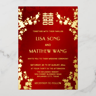 Invitation En Aluminium Chinese Bilingual | Red Cherry Blossom Wedding