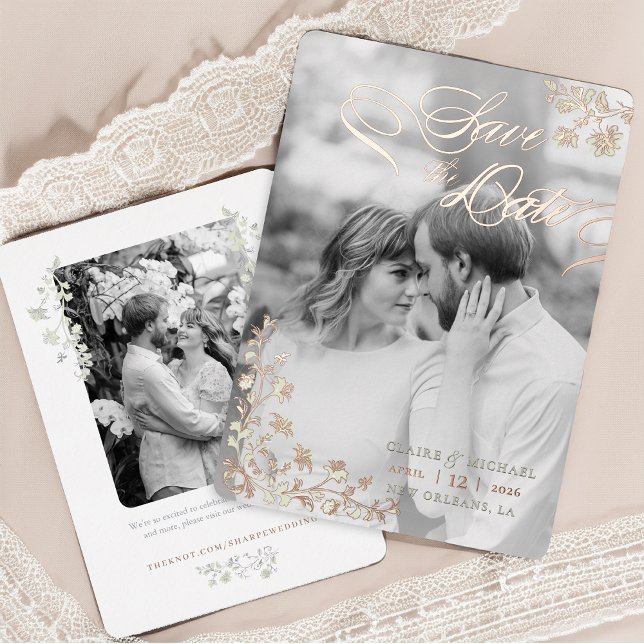 Invitation En Aluminium Chinoiserie Floral Spring Enregistrer la date (Créateur téléchargé)