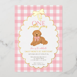 Invitation En Aluminium Chiots Goldendoodle Rose Fête 1er Anniversaire
