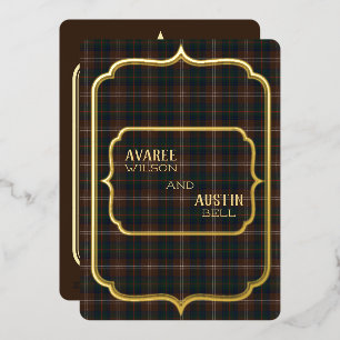 Invitation En Aluminium Chisholm Chasse Tartan Gold Foil