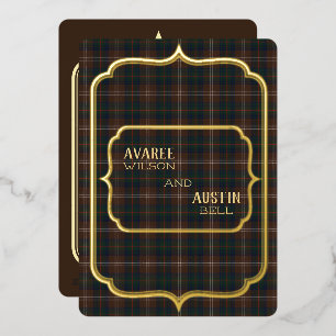 Invitation En Aluminium Chisholm Hunting Tartan Or Feuille D'Or