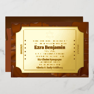 Invitation En Aluminium Chocolat Golden Ticket Bar Mitzvah ou Bat mitzvah