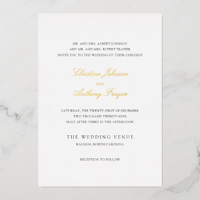 Invitation En Aluminium Christine Mariage traditionnel élégant (Recto)