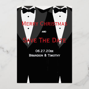 Invitation En Aluminium Christmas Gay Enregistrer La Date Rouge Et Argent 