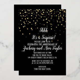 Invitation En Aluminium Chut ! C'est une surprise Confettis sur fond noir