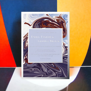 Invitation En Aluminium Ciel Vague Bleu Abstrait Moderne Mariage Argent Ch