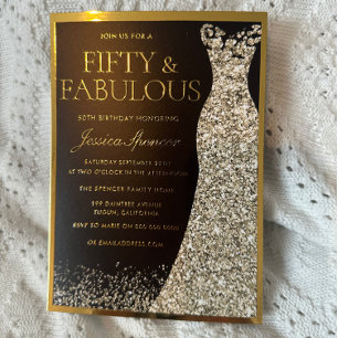 Invitation En Aluminium Cinquante ans et Fabuleux en Or 50e Anniversaire