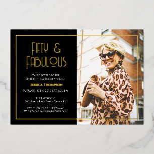 Invitation En Aluminium Cinquante ans et Fabuleux Texte Or Photo 50e Anniv