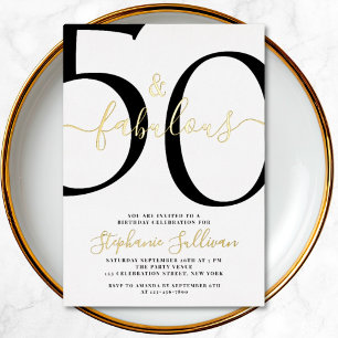 Invitation En Aluminium Cinquante ans et Fantastique Script Fête d'anniver