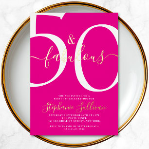 Invitation En Aluminium Cinquante ans et Fantastique Texte Rose Fête d'ann