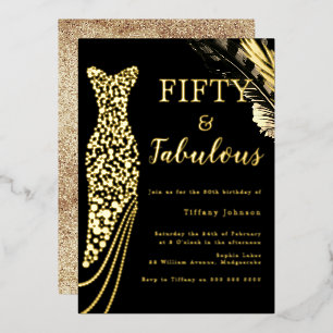 Invitation En Aluminium Cinquante et fabuleuse robe Gold Foil 50e annivers