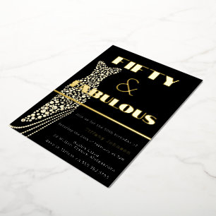 Invitation En Aluminium Cinquante et fabuleuse robe Vintage Or 50e anniver