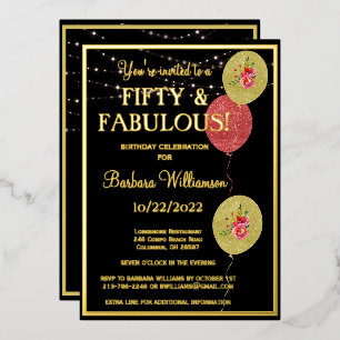 Invitation En Aluminium Cinquante et fabuleux anniversaire Black REAL Gold