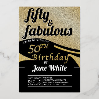 Invitation En Aluminium Cinquante et fabuleux | Elegant Gold 50th Birthday
