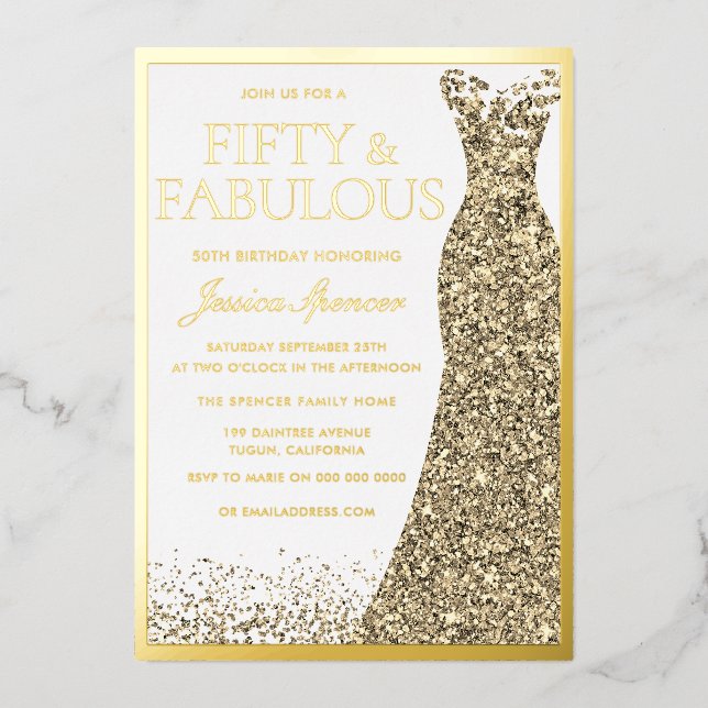 Invitation En Aluminium Cinquante et fabuleux Gold Foil 50e anniversaire (Recto)