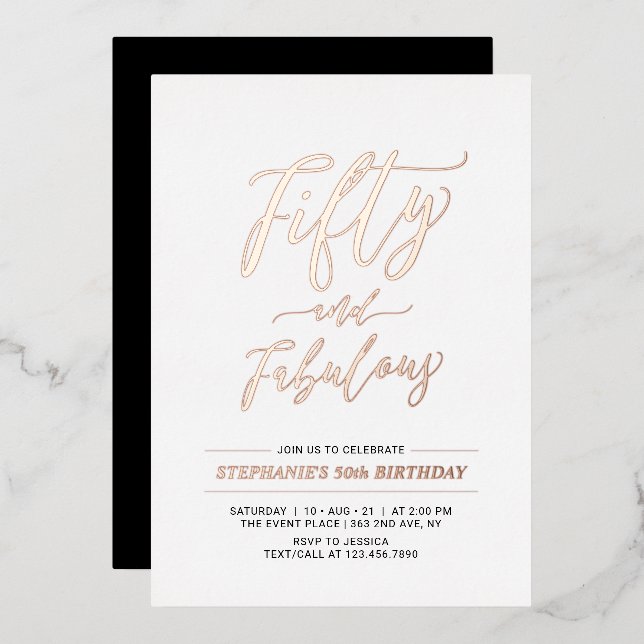 Invitation En Aluminium Cinquante et fabuleux | Rose Gold 50th Birthday Pa (Recto/Verso)