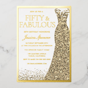 Invitation En Aluminium Cinquante & Fabuleux Feuille d'Or 50e Anniversaire